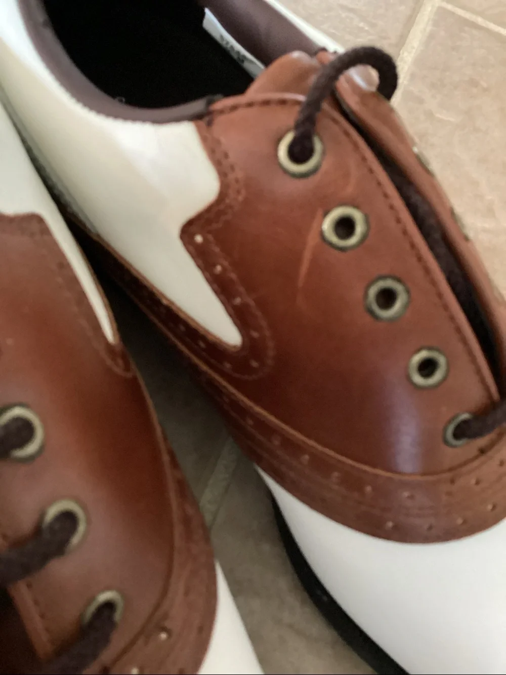 Foot Joy Soft Joys Terrain men’s Oxford golf shoes brown and white. Size 9